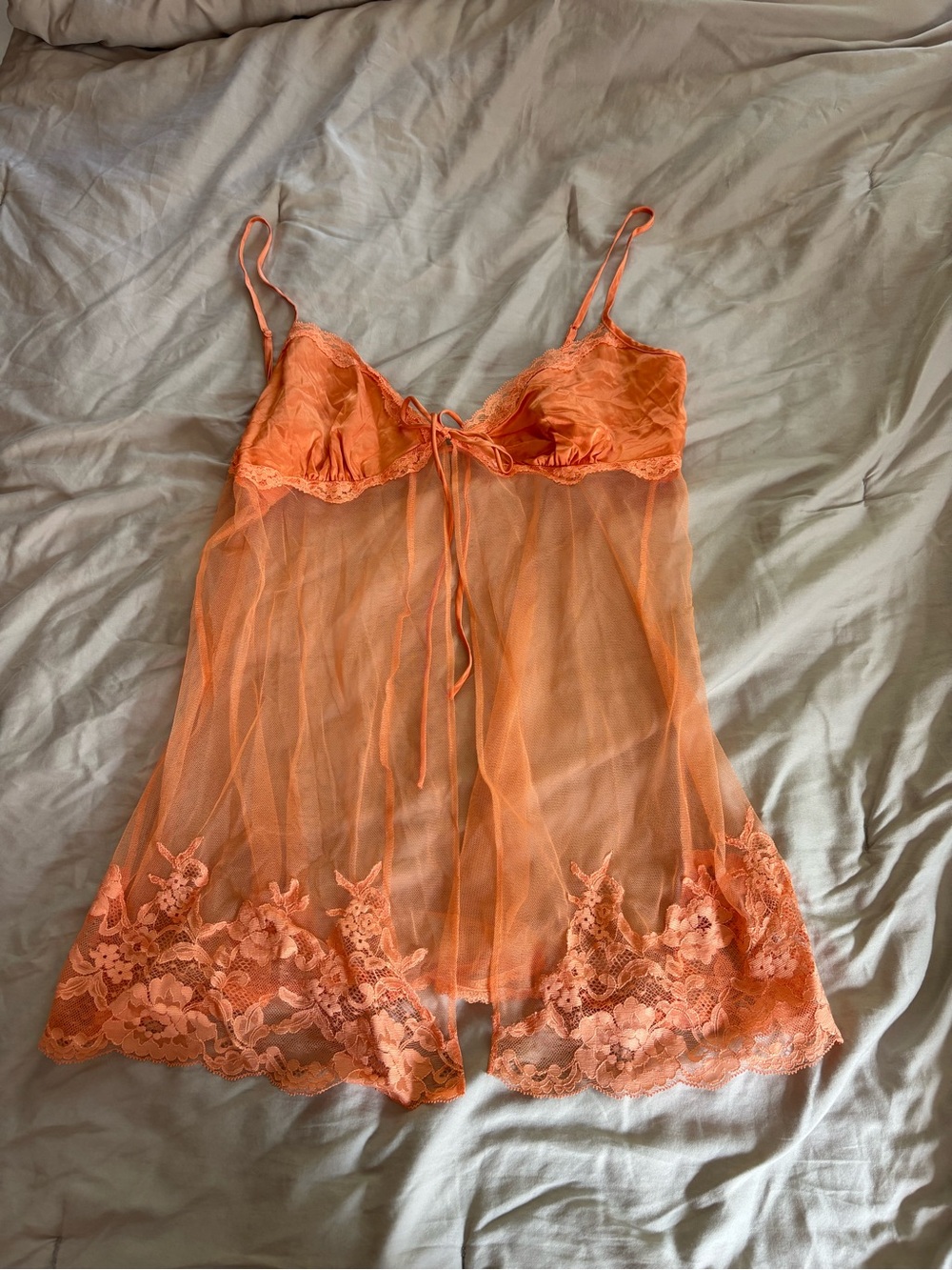 Victoria's Secret Orange Sheer Lace-Trim Babydoll Chemise